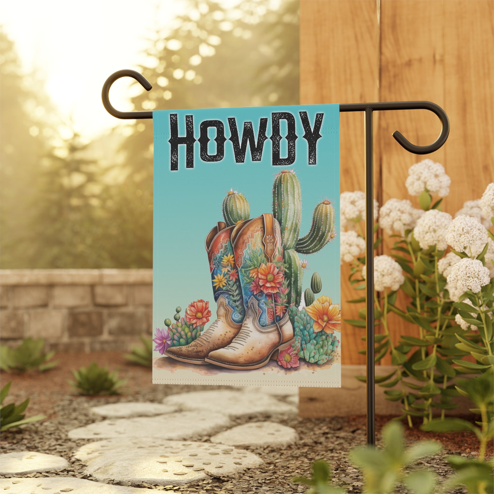 HOWDY Banner, Garden Decor, Southwestern Style, Outdoor Statement Piece, Housewarming Gift, Cactus Art