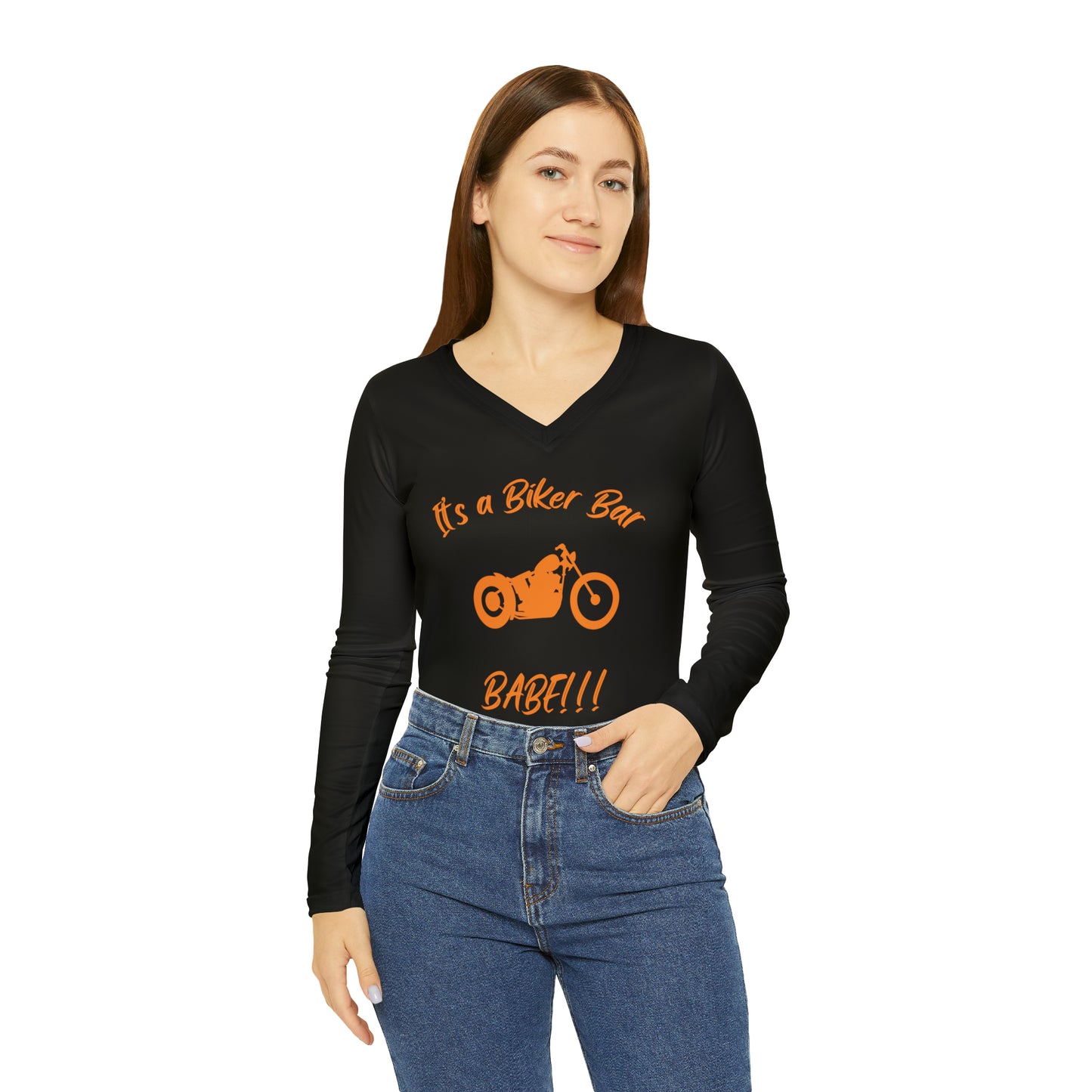 It's a Biker Bar BABE!!!-Women's Long Sleeve V-neck Shirt (AOP)